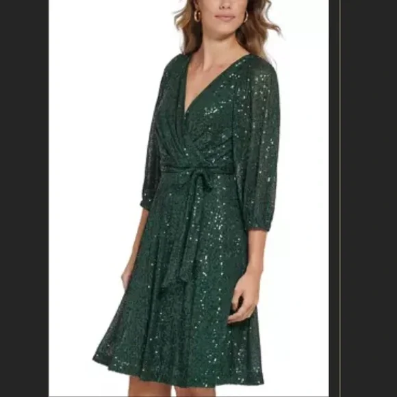 dkny green sequin dress Prosperina Morrigan Emerald Green Peplum Top main image 1